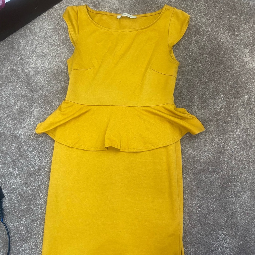 Sweet Rain Mustard Peplum Midi Dress